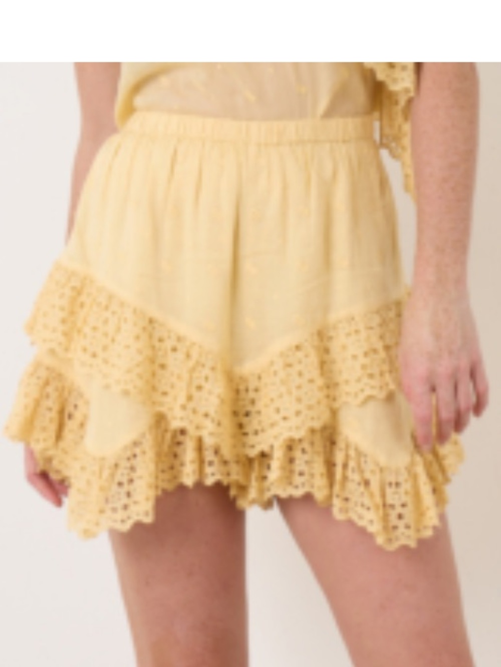 New Boho Mustard Yellow Ruffle Eyelet Shorts